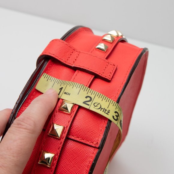Rebecca Minkoff Skylar Purse Saddle Crossbody Bag Leather Studs Fire Engine Red - Picture 8 of 12
